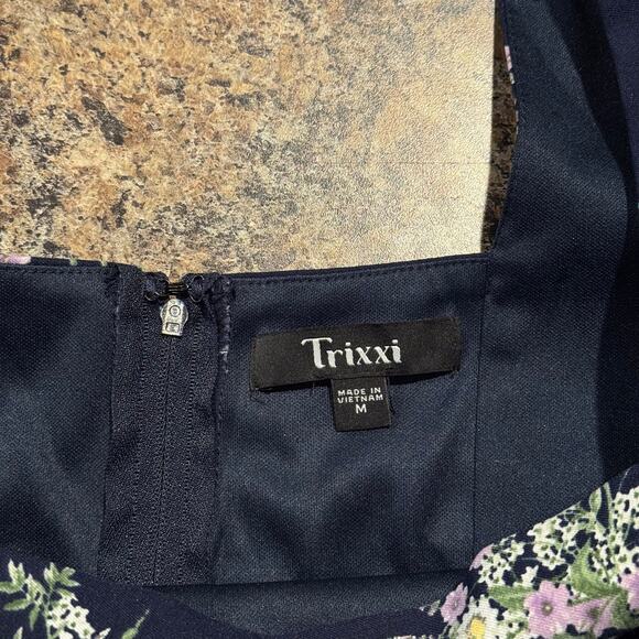 NWT Trixxi Dress Floral Mini Cottage Coquette Puff Sleeve Romantic Blue Medium - Picture 2 of 7